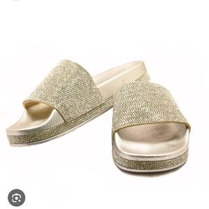 H2K Tiffany-High Silver Sparkle Fashion Slides Flip Flops Sandals Bling Slides